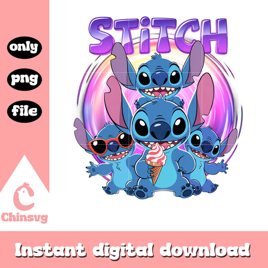 Stitch Multi Pose stitch neon text png, stitch ice cream png