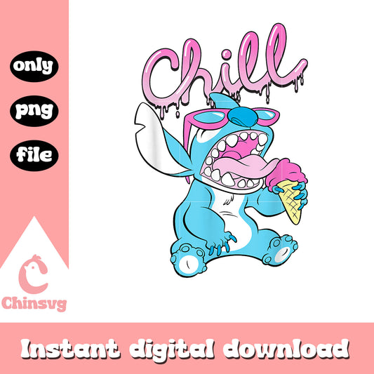 Stitch Neon Ice Cream Chill Drip png, stitch chill png