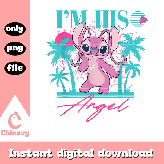 Stitch Retro 90s Couples Matching I'm His Angel png, Stitch Angel png