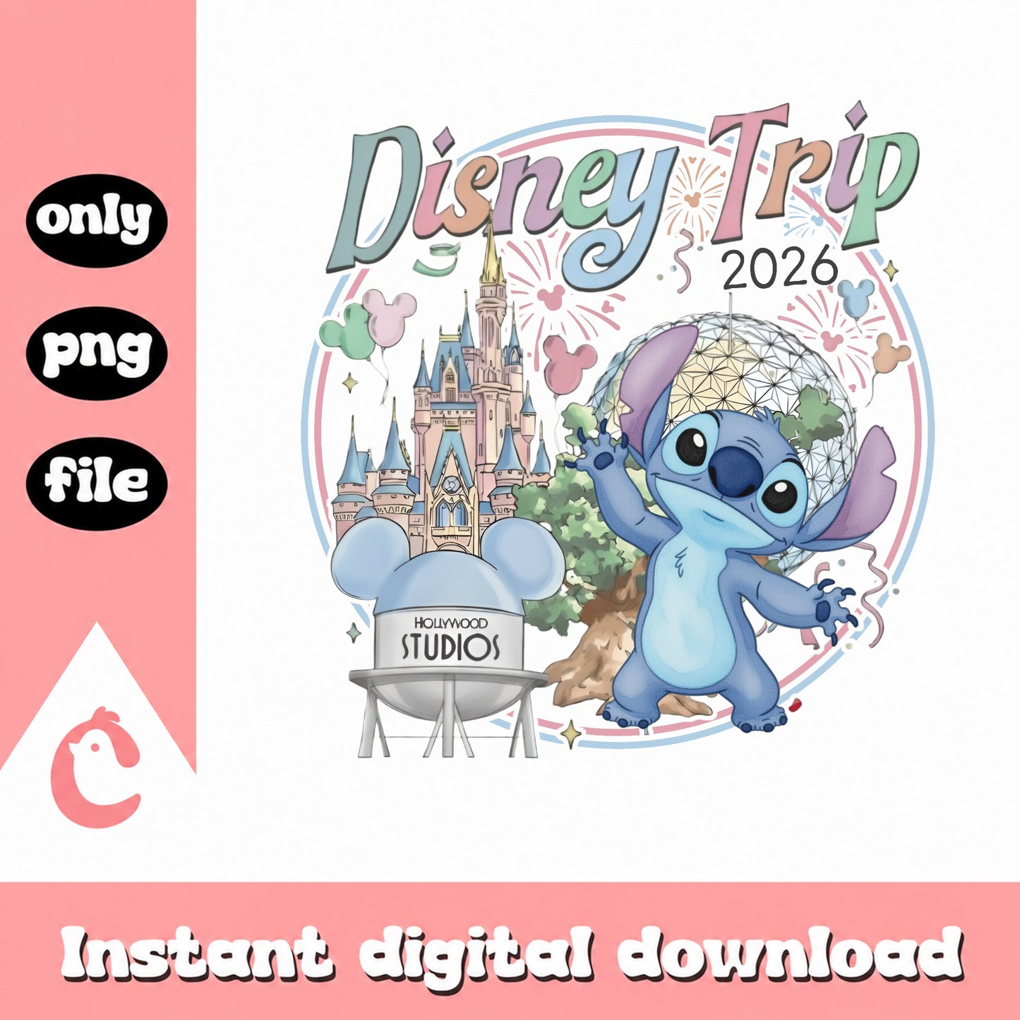 Stitch Disney Trip 2026 PNG, Disney Castle PNG, Family Vacation PNG