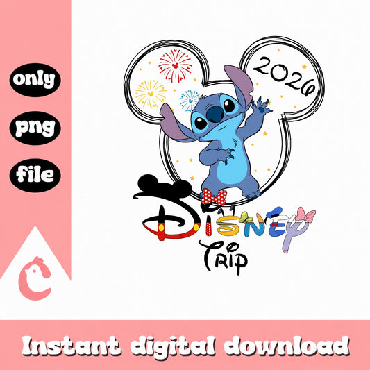 Stitch Disney Trip 2026 PNG, Disney Family Vacation PNG, Mickey PNG