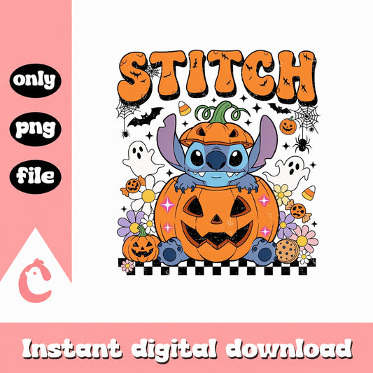 Stitch Halloween PNG, Pumpkin Stitch Design, Disney Halloween PNG