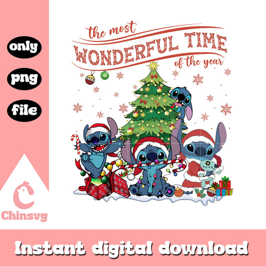Stitch the most wonderful time of the year png, disney stitch christmas​ png