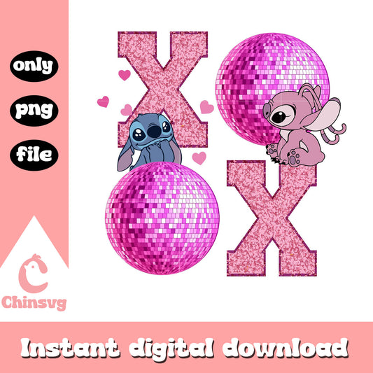 Stitch and Angel glitter xoxo valentine png, xoxo valentine png
