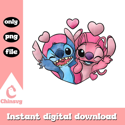 Stitch and Angel love png, disney couple png, valentine day png
