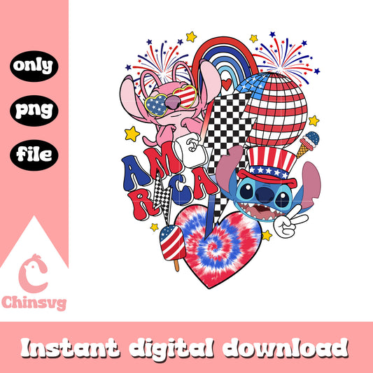Stitch and angel america lightning 4th of july png, stitch angel png