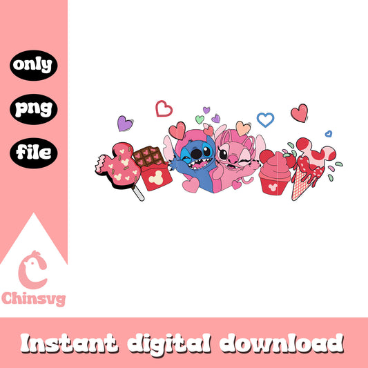 Stitch and angel sweet valentine png, disney png, valentine png