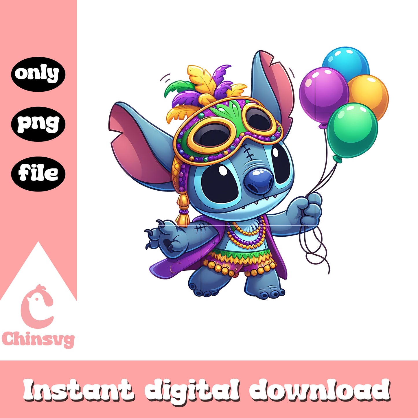 Stitch and balloon mardi gras png, mardi gras outfits png