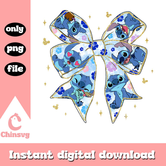 Stitch and blue bow tie watercolor png, stitch character png