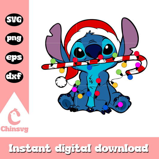 Stitch and candy cane merry christmas svg, ilo and stitch characters svg