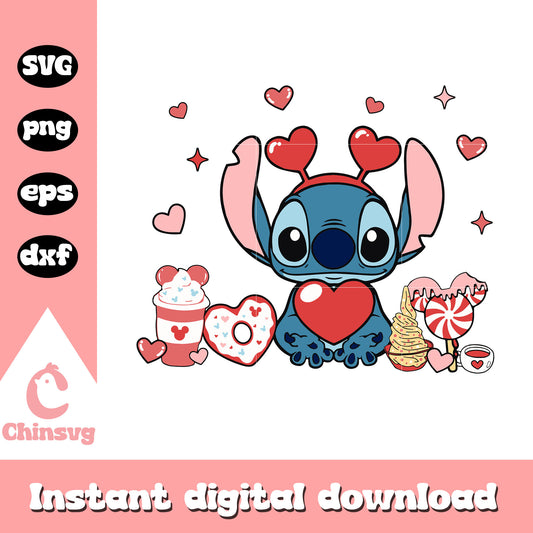 Stitch and candy valentine svg, stitch character svg, valentine svg