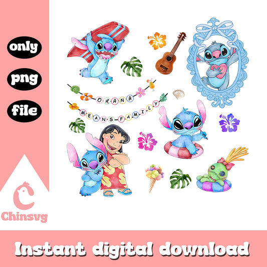 Stitch and lilo us ohana means family png, stitch and dlilo png