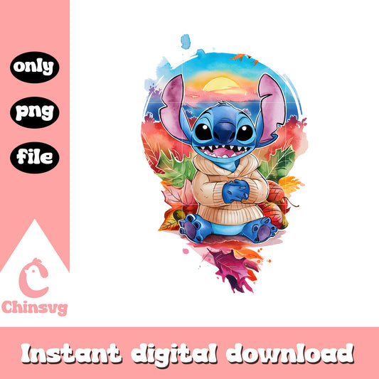 Stitch and lilo watercolor fall design png, stitch and lilo png