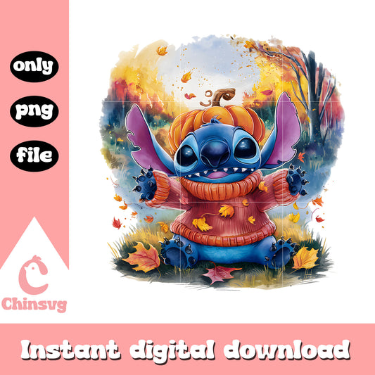 Stitch and lilo watercolor fall png, stitch cartoon png