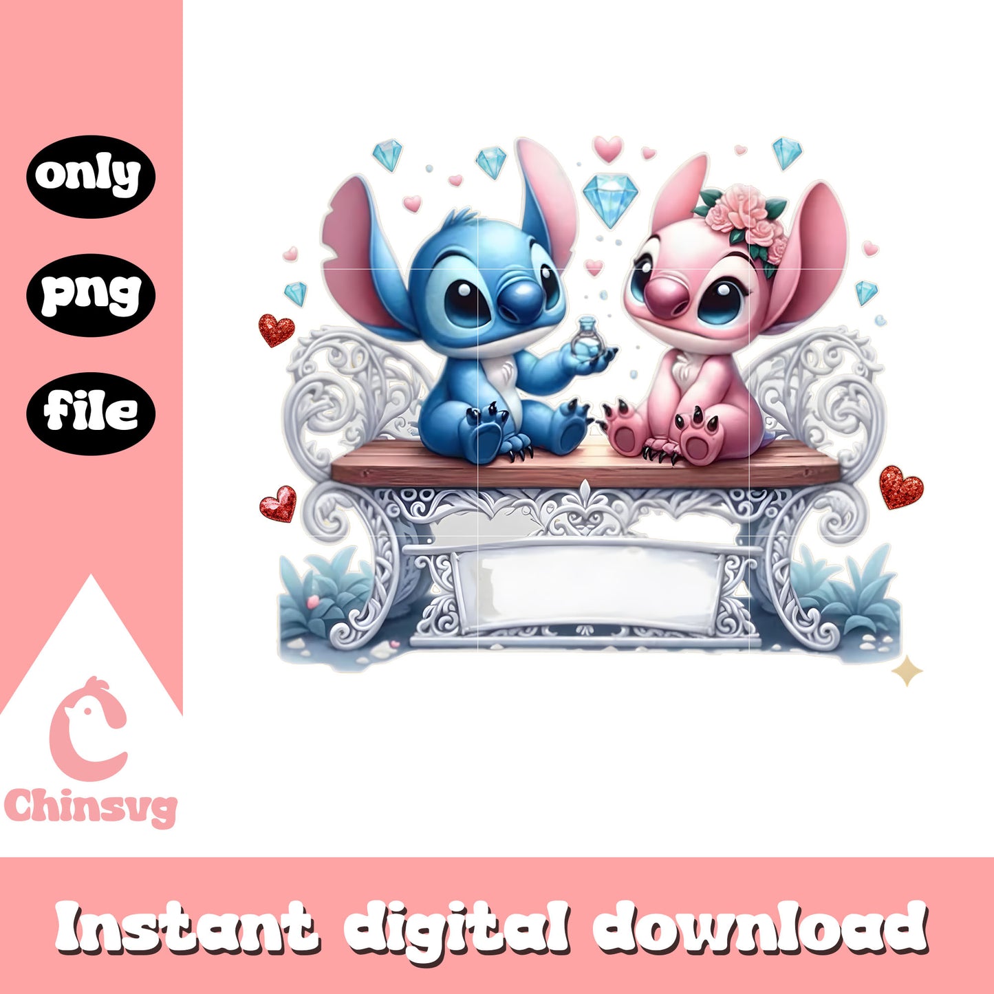Stitch angel diamond valentine png, stitch valentine​ png