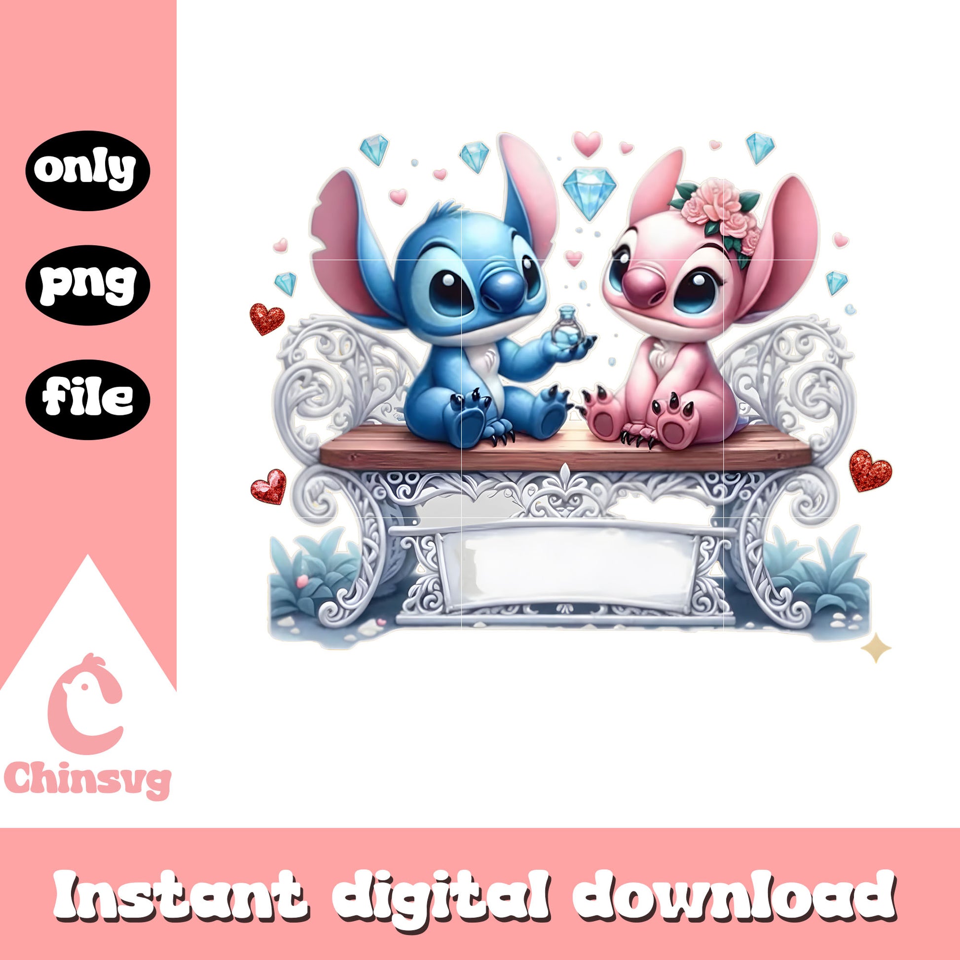 Stitch angel diamond valentine png, stitch valentine​ png