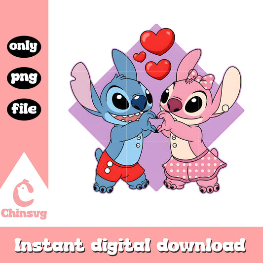 Stitch angel hearts love png, stitch valentine​​​​​ png