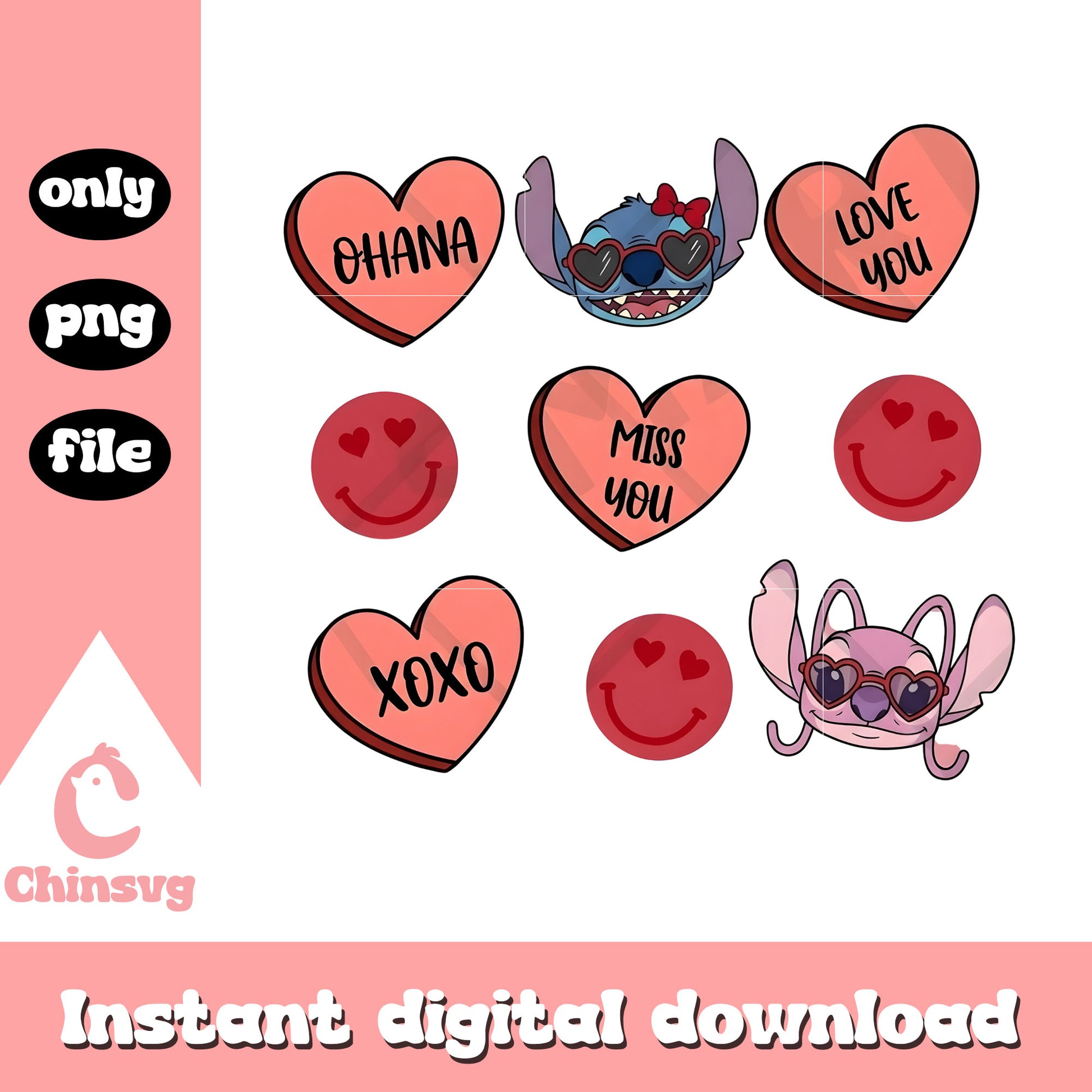 Stitch angel smile valentine png, design valentines day png