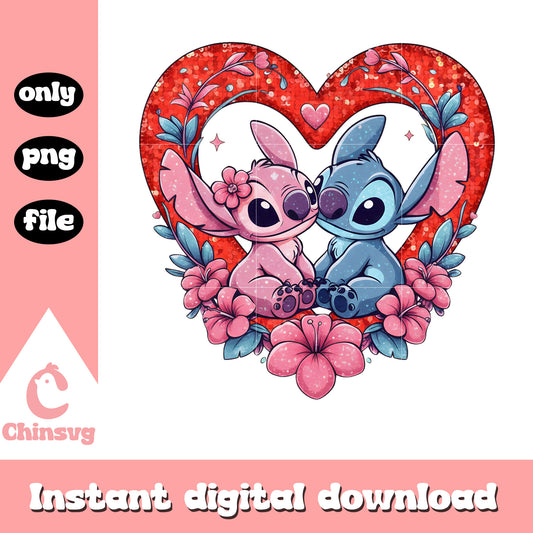 Stitch angel wreath hearts png, valentines stitch​ png