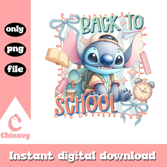 Stitch back to school coquette png, stitch disney character png