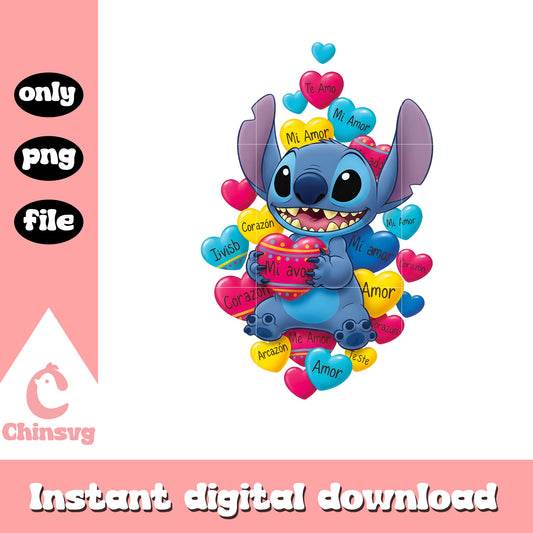 Stitch balls hearts valentine png, stitch valentines day​​ png