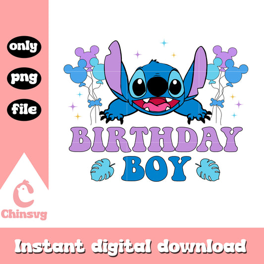 Stitch birthday boy balloon design png, birthday stitch​ png