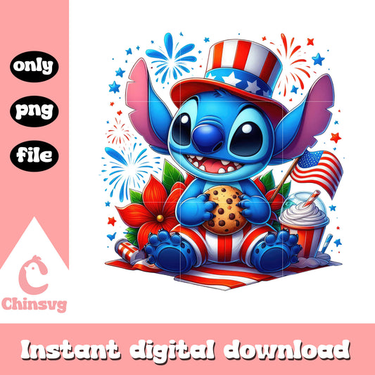 Stitch biscuit 4th of july png, Stitch independence day png