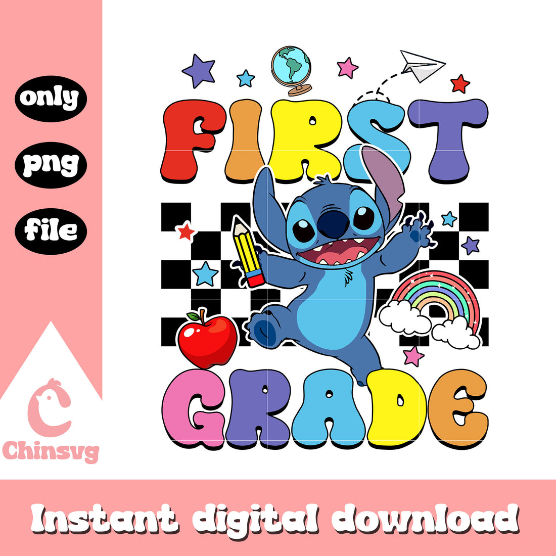 Stitch cartoon first grade png, first day of school png – Chinsvg