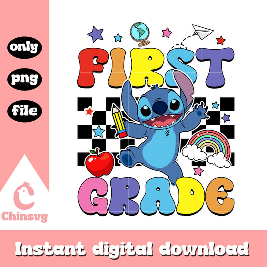 Stitch cartoon first grade png, first day of school png