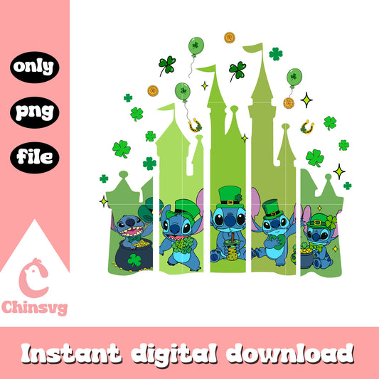 Stitch castle st patrick's day png, disney stitch​ png, disney castle​ png