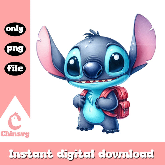 Stitch character first day od school png, disney school png