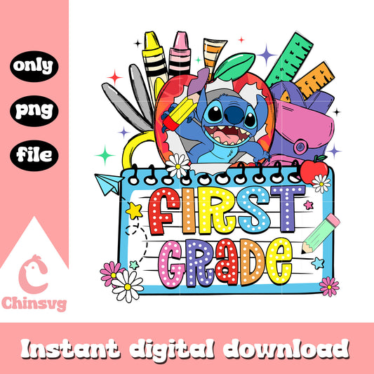 Stitch character first grade png, draw cartoon school of fish trace png