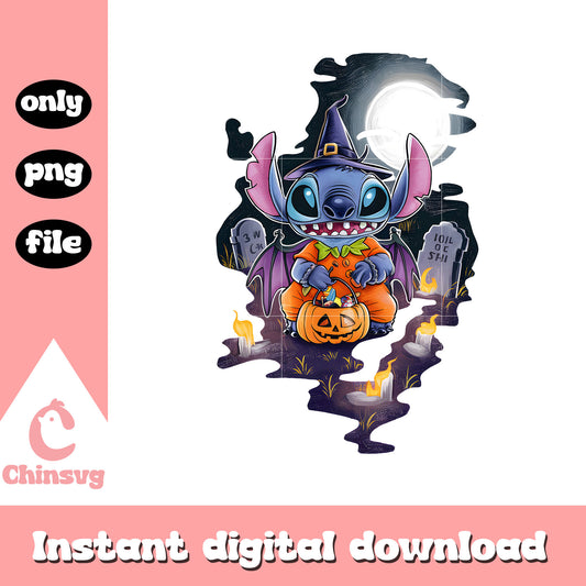 Stitch character halloween vibes design png, stitch cartoon png