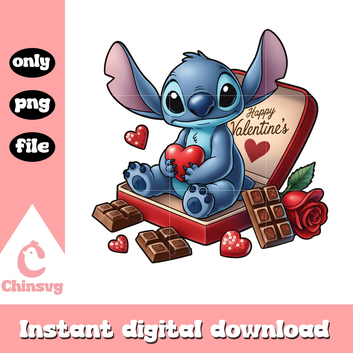 Stitch chocolate rose valentine png, valentines day stitch​​​​ png