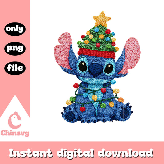 Stitch christmas light patchwork png, christmas stitch​ png