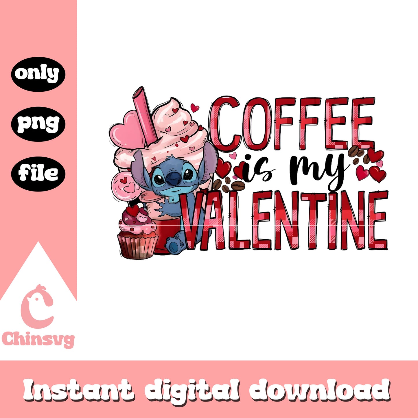 Stitch coffee cream valentine png, stitch valentines day​​ png