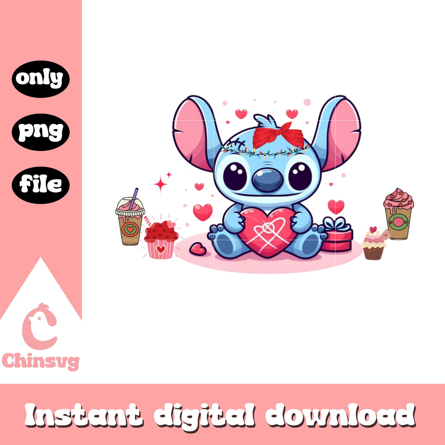 Stitch coffee heart valentine png, stitch valentine​​​ png