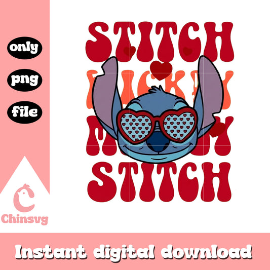 Stitch cool glasses valentine png, stitch valentines day​​ png