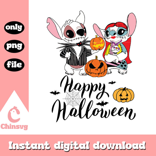 Stitch couple nightmare happy halloween png, stitch couple png