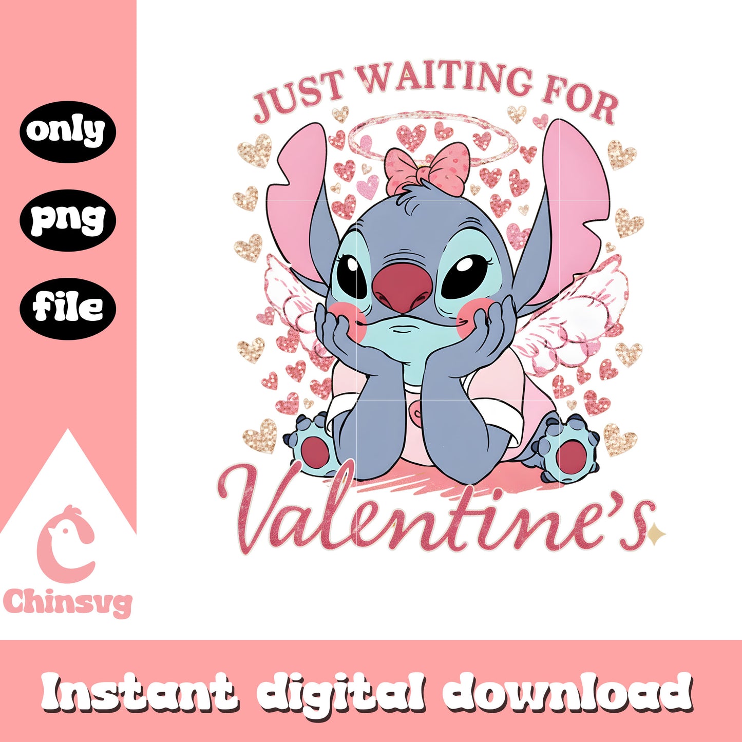 Stitch custom angel girl png, stitch valentine​​​​​ png