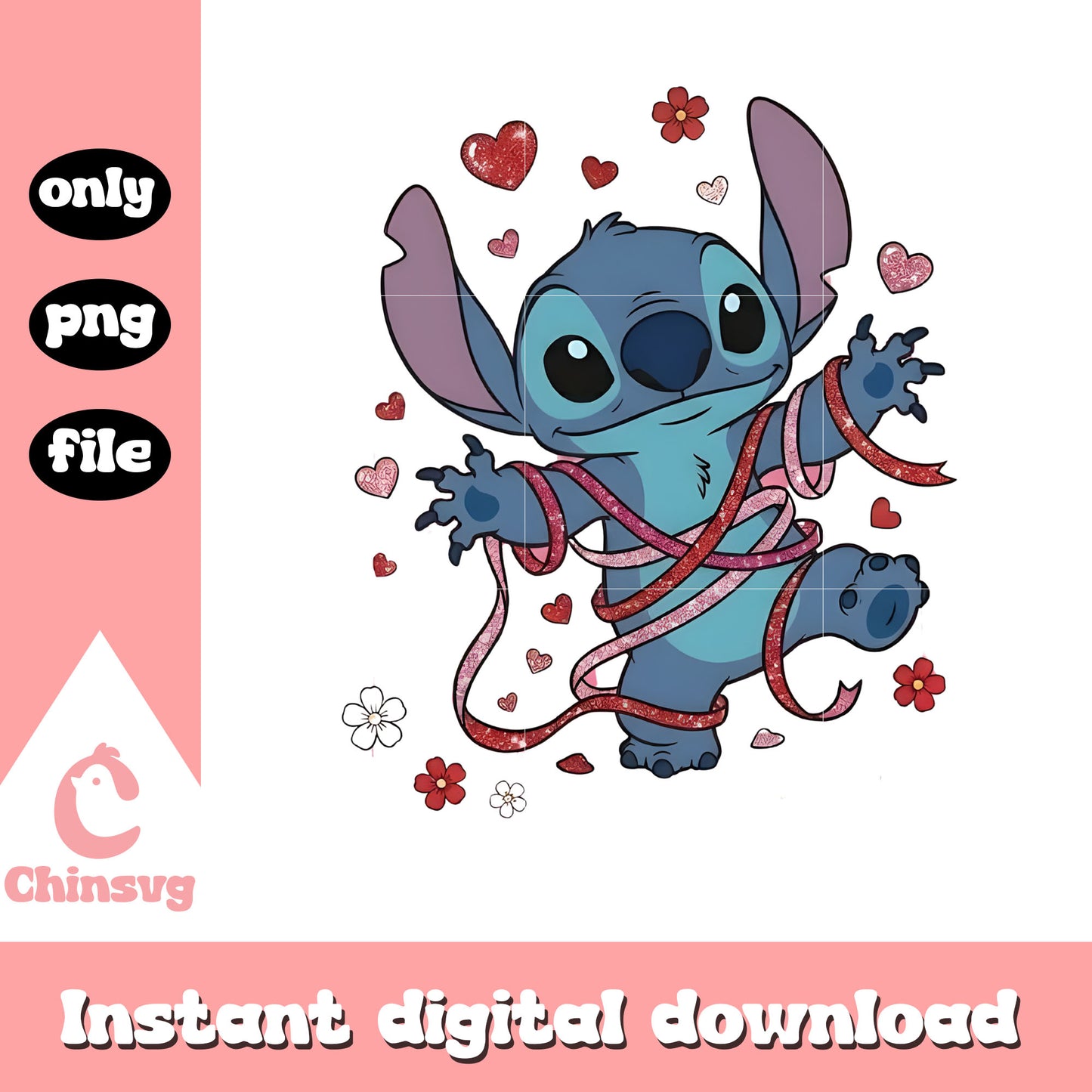 Stitch design flower valentine png, stitch valentines day png