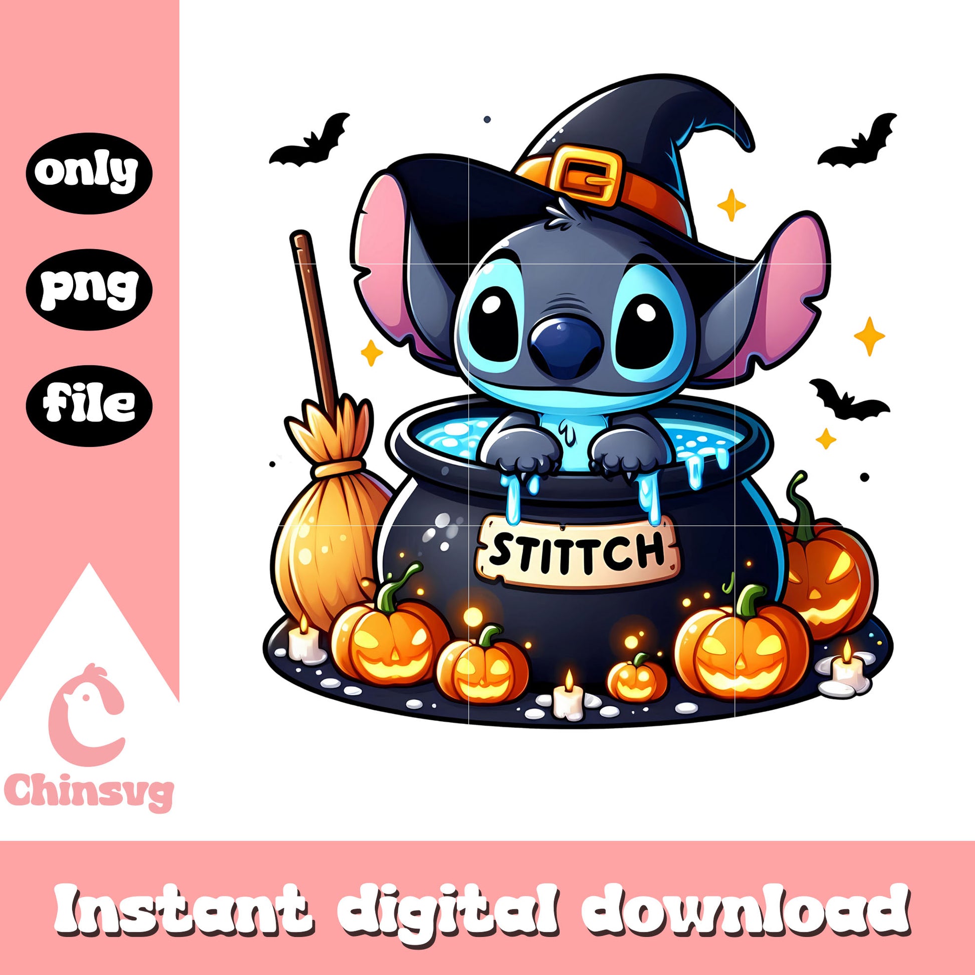 Stitch disney character witch png, stitch halloween png