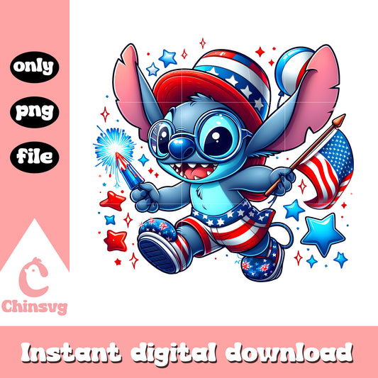 Stitch disney independence day flag png, stitch 4th of july png