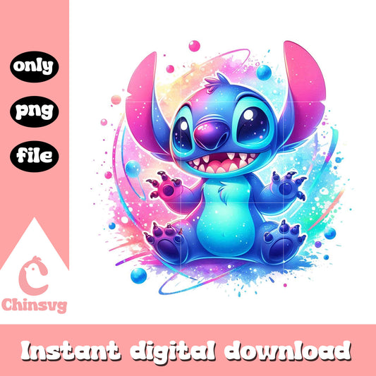 Stitch disney watercolor splash design png, lilo stitch movie png