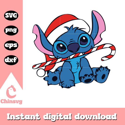Stitch eating christmas candy design svg, stitch christmas svg