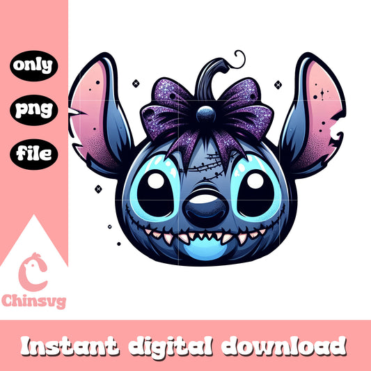 Stitch face bow pumpkin halloween vibes png, disney movie png