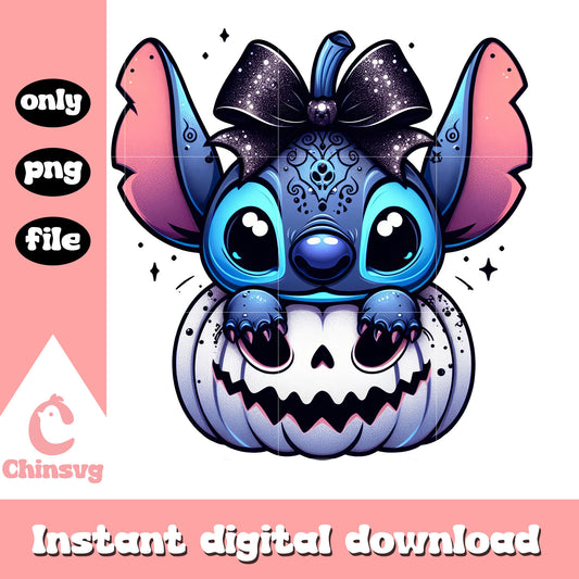 Stitch face pumpkin halloween vibes design png, lilo stitch png