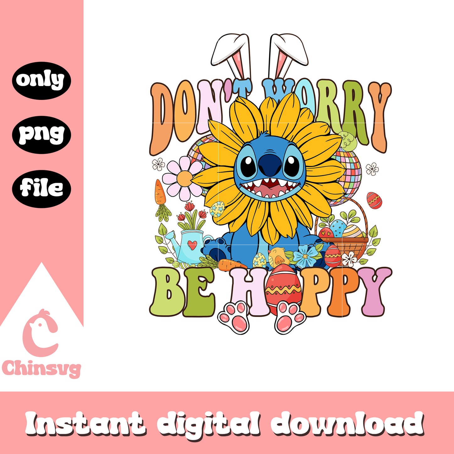 Stitch flower face easter be hoppy png, easter eggs png, stitch png