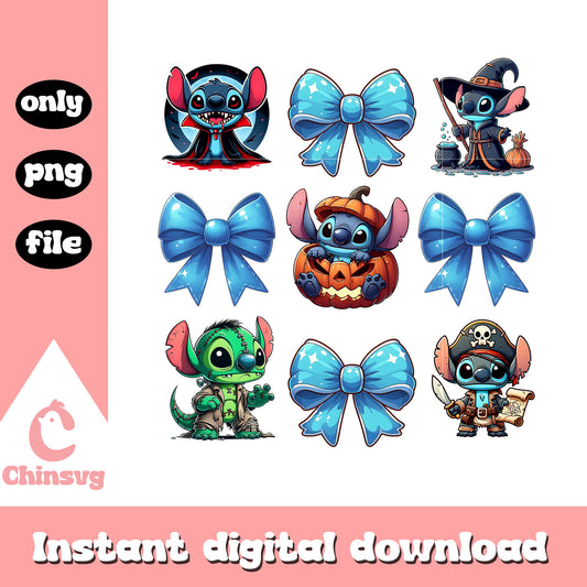 Stitch friends bow halloween design png, lilo and stitch png