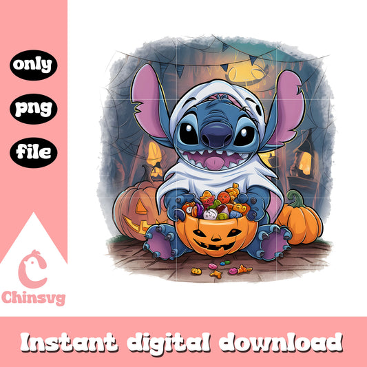 Stitch ghost halloween design png, halloween holiday png